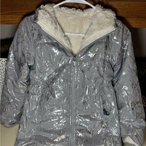 The North Face Silver Puffer Jacket with Cream Interior